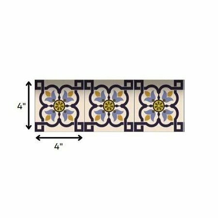 HOMEROOTS 4 x 4 in. Azul Blue Flora Peel & Stick Removable Tiles 400010